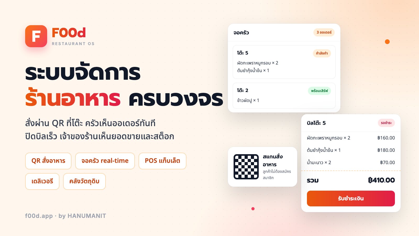 F00d ระบบบริหารร้านอาหารบนเว็บ ตั้งแต่สั่งอาหารผ่าน QR จนถึงปิดบิล